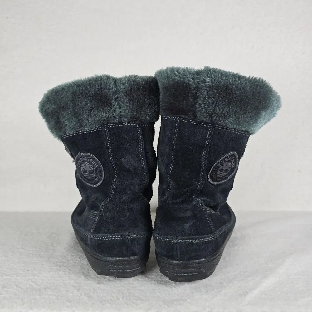 Timberland Mukluk Boots Wks 7.5W Black Suede Faux Fur Lined Winter Snow Pull On